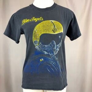Vintage BLUE ANGELS Mens (S) T-Shirt Aviation Air Force Faded Graphic Pilot